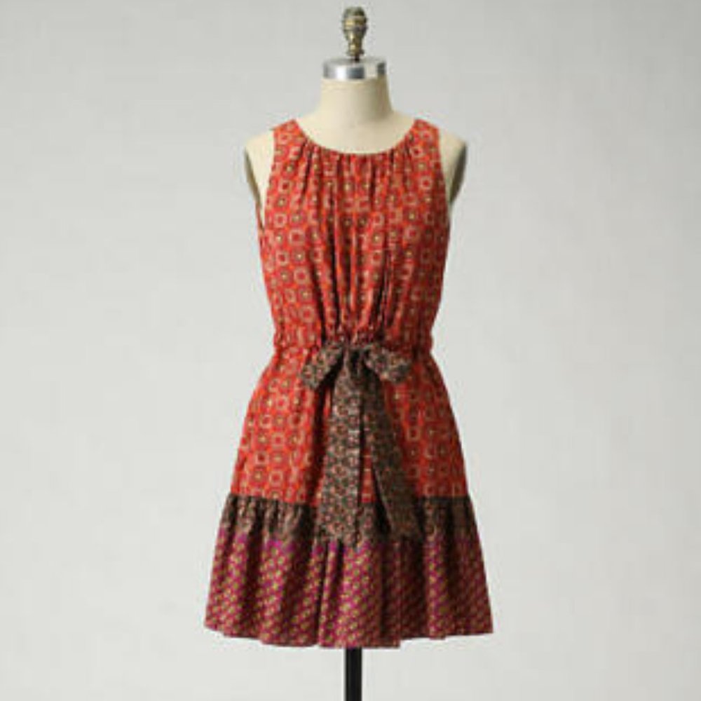Anna Sui Anthropologie Silk Print Tiers Dress